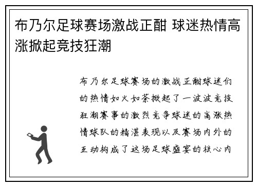 布乃尔足球赛场激战正酣 球迷热情高涨掀起竞技狂潮