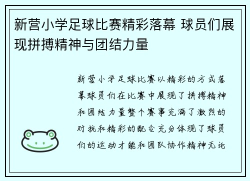 新营小学足球比赛精彩落幕 球员们展现拼搏精神与团结力量