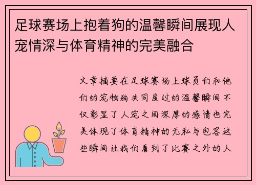 足球赛场上抱着狗的温馨瞬间展现人宠情深与体育精神的完美融合