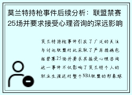莫兰特持枪事件后续分析：联盟禁赛25场并要求接受心理咨询的深远影响