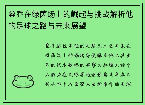 桑乔在绿茵场上的崛起与挑战解析他的足球之路与未来展望