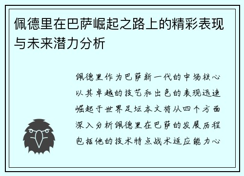 佩德里在巴萨崛起之路上的精彩表现与未来潜力分析